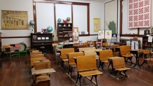 You might remember sitting in desks similar when you went to school.  This is one of our favourite rooms to host the elementary students when they come on their visits.